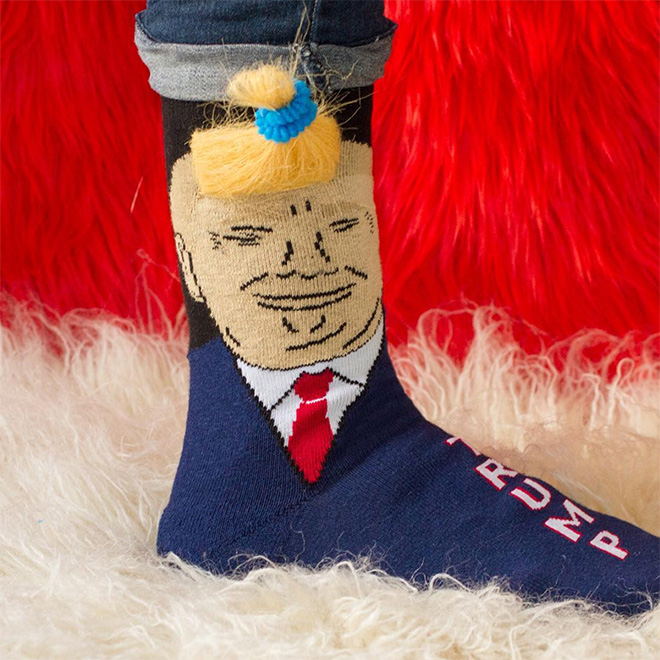 Trump socks with realistic hair.