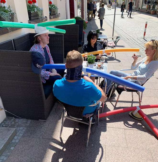 Pool noodle hats for social distancing.