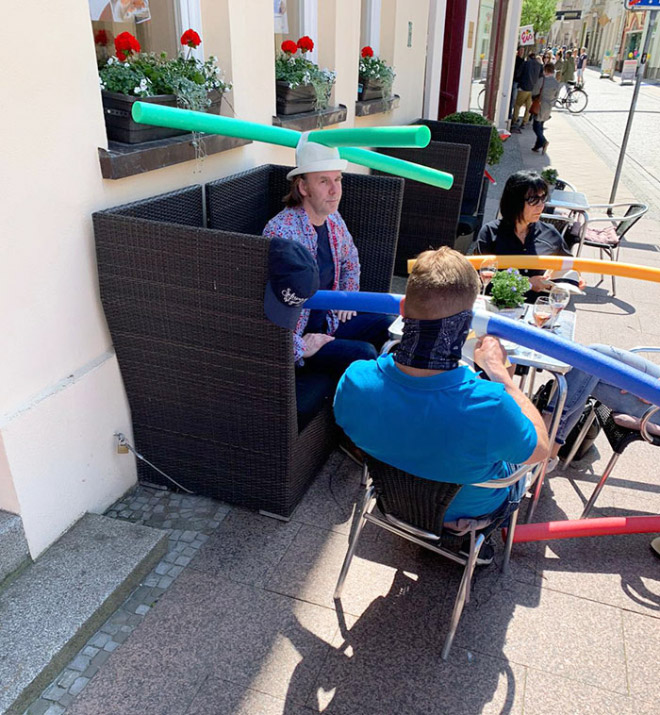 Pool noodle hats for social distancing.