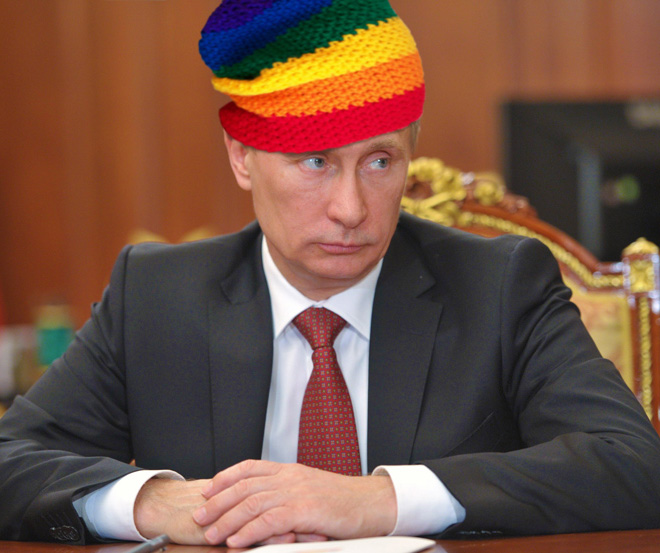 Rainbow Putin supports gay rights.