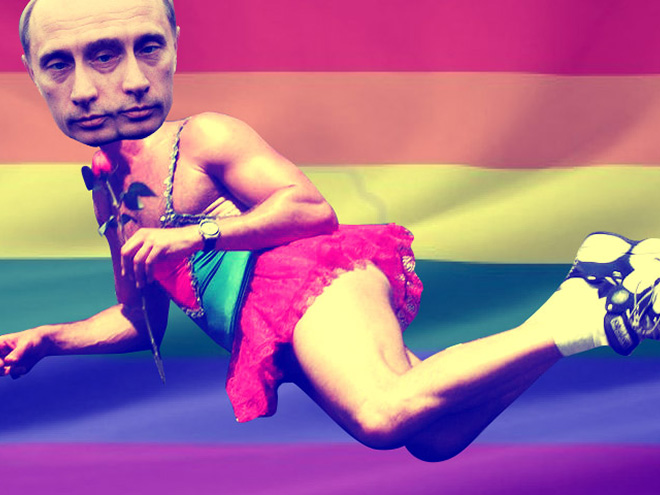 Rainbow Putin supports gay rights.