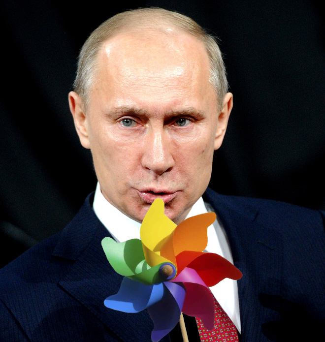 Rainbow Putin supports gay rights.