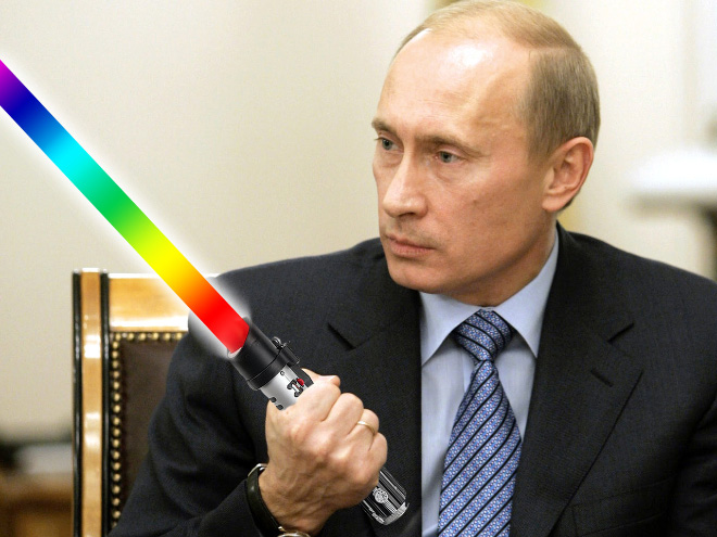 Rainbow Putin supports gay rights.