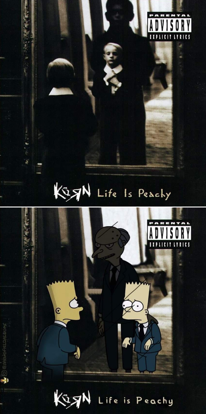 Album cover recreated with characters from The Simpsons.