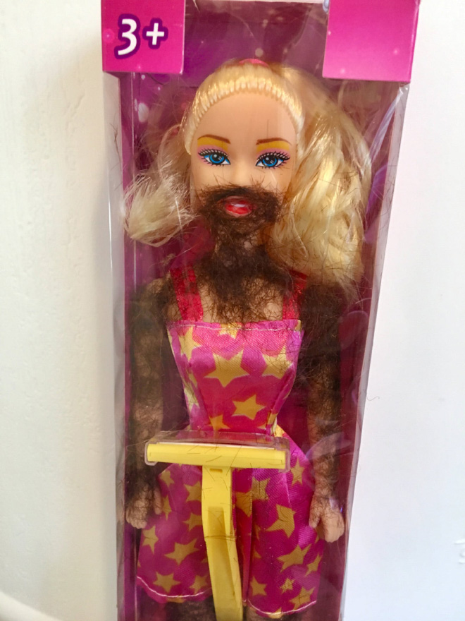 Hairy Barbie doll.