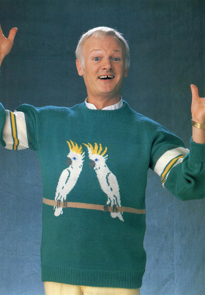1980s sweater fashion.