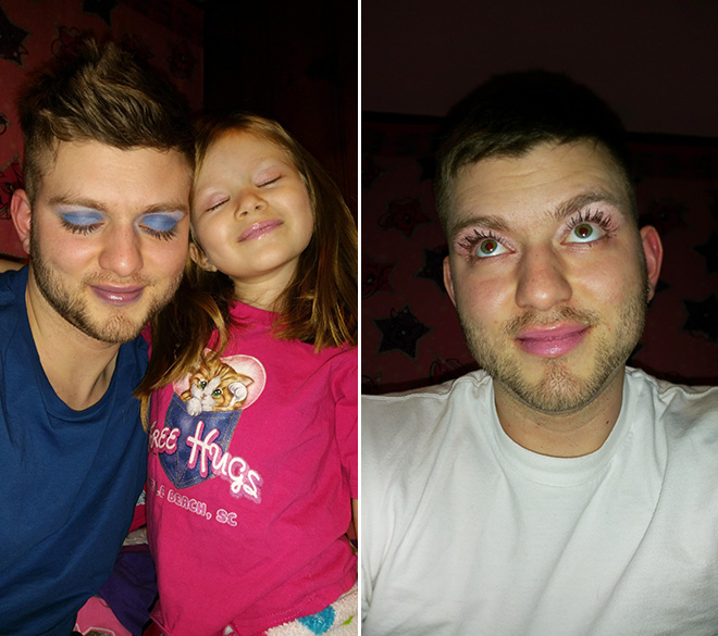 When daughter does dad's makeup.