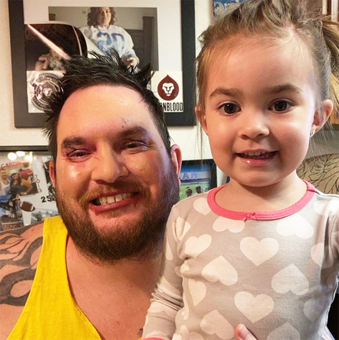 When daughter does dad's makeup.