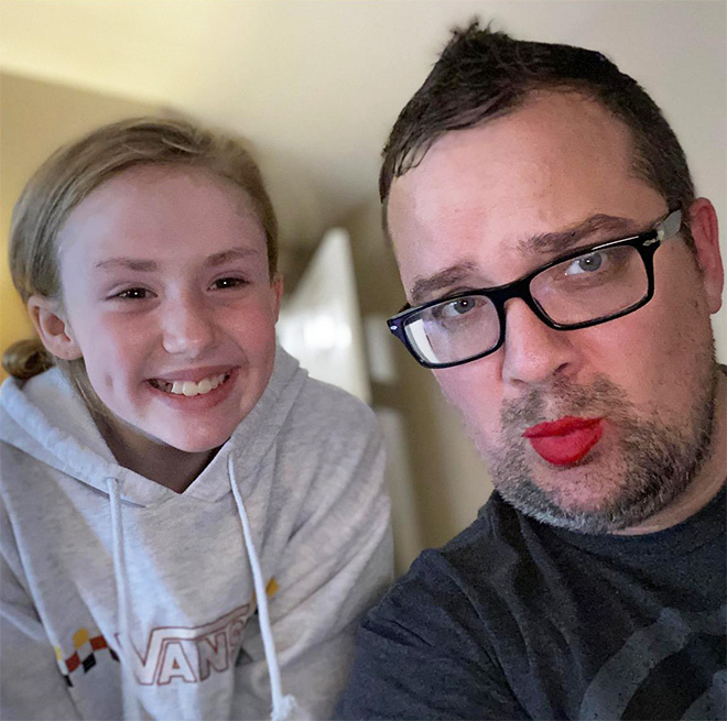 When daughter does dad's makeup.