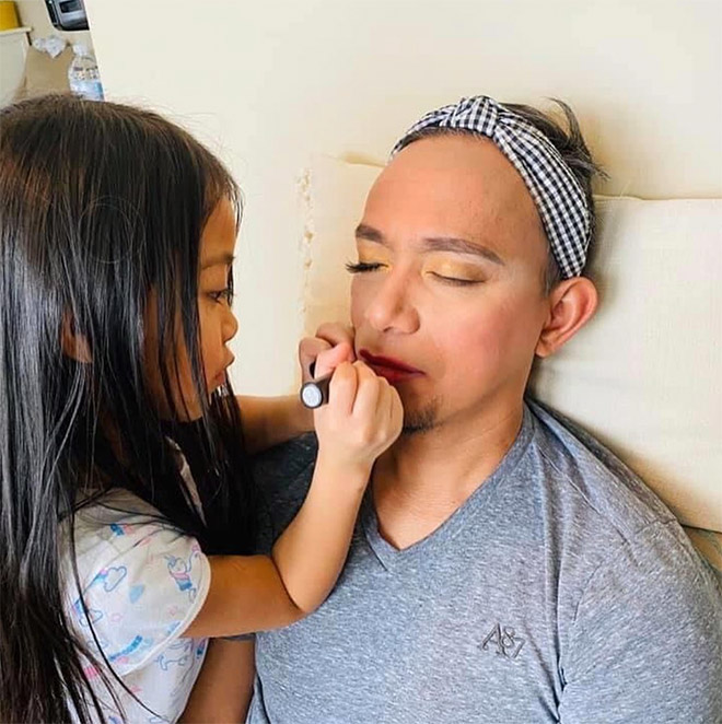 When daughter does dad's makeup.