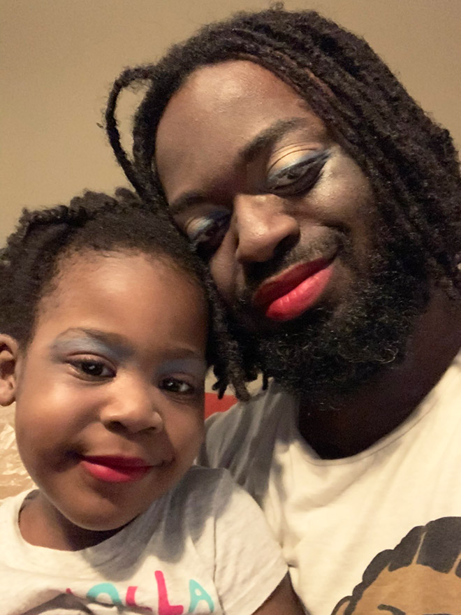 When daughter does dad's makeup.