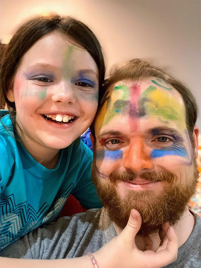 When daughter does dad's makeup.