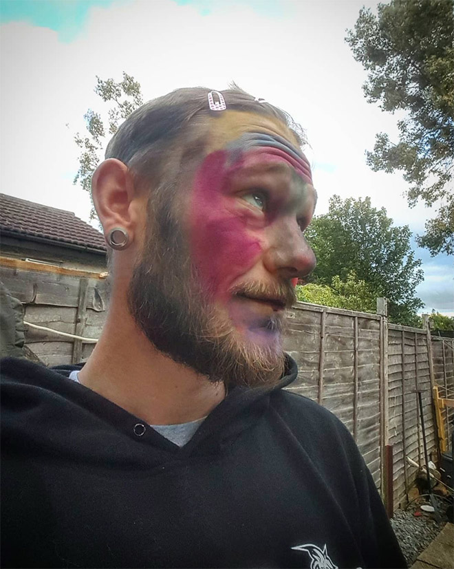 When daughter does dad's makeup.