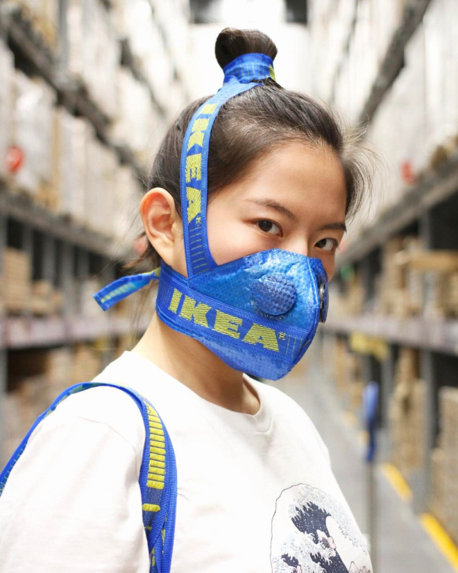 IKEA blue bag mask.