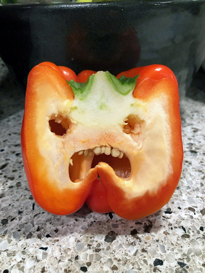 Pepper screaming in horror.