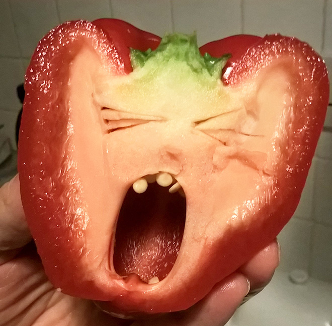 Pepper screaming in horror.