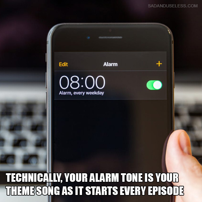Technically, your alarm tone is your theme song as it starts every episode.