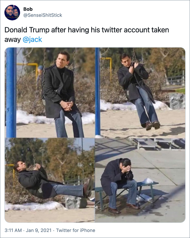 Donald Trump after having his twitter account taken away