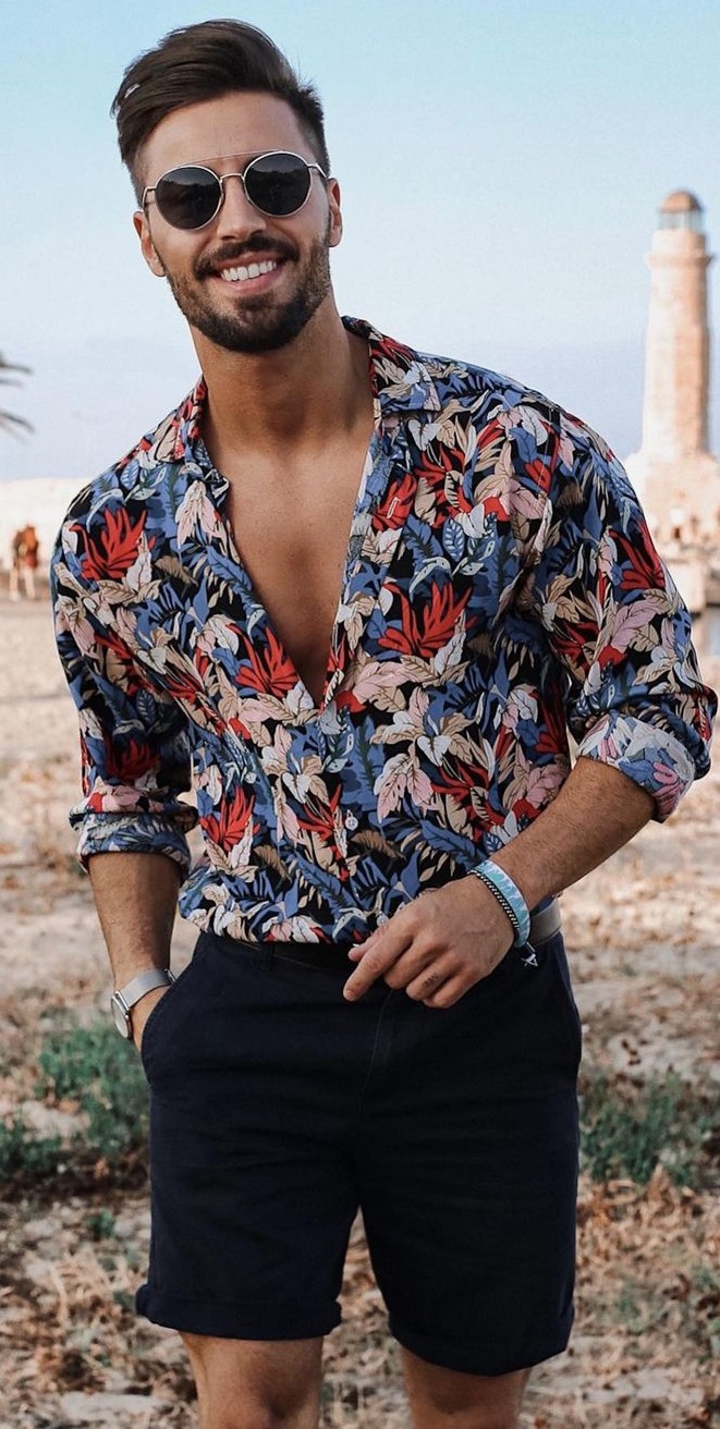 Floral Shirt and Shorts Outfit For Men
