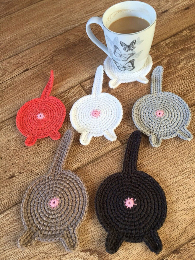 Colorful cat butt coasters.