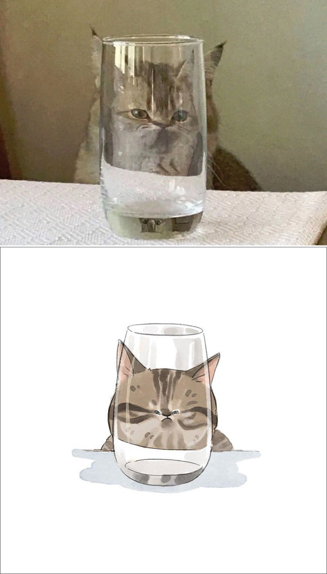 Famous cat picture turned into a watercolor painting.