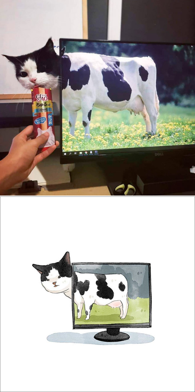 Famous cat picture turned into a watercolor painting.