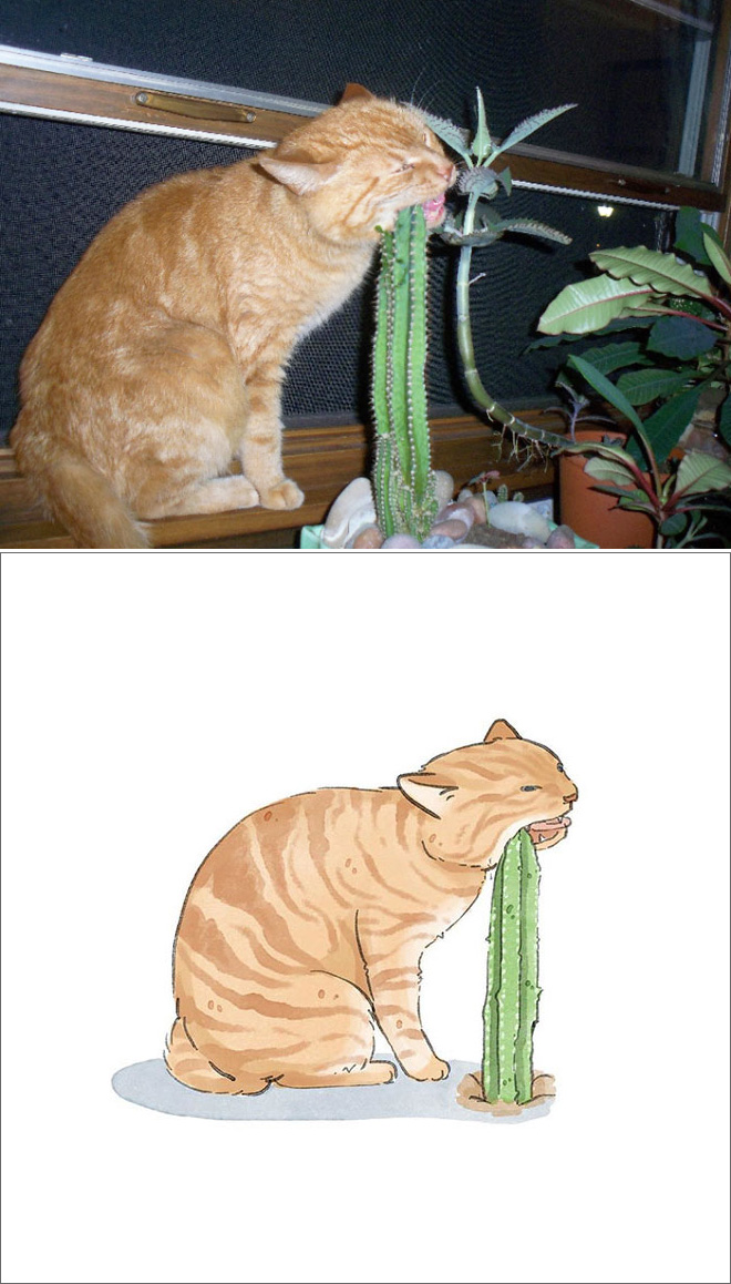 Famous cat picture turned into a watercolor painting.