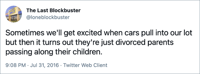 Sometimes we'll get excited when cars pull into our lot but then it turns out they're just divorced parents passing along their children.