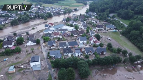 Drone VIDEO shows horrific destruction of German town as severe floods ...