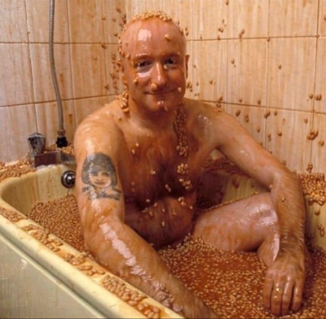 Bathing in beans.