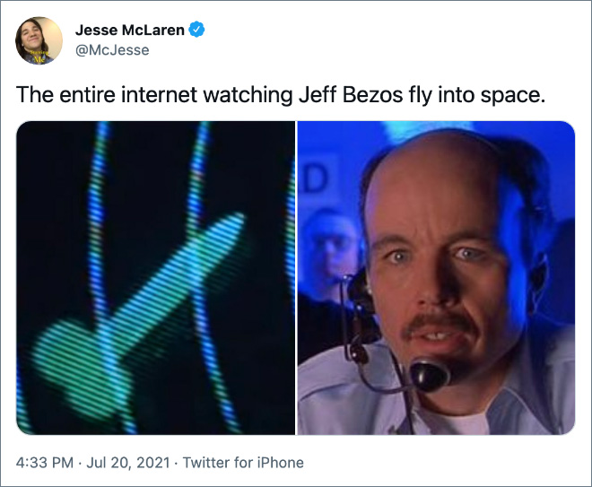 The entire internet watching Jeff Bezos fly into space.