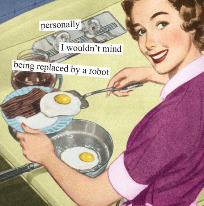 Sarcastic retro picture parody by Anne Taintor.