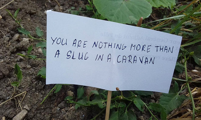 A sign to scare off snails.