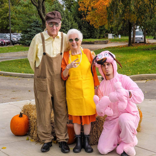 Funny grandma + grandson costume.