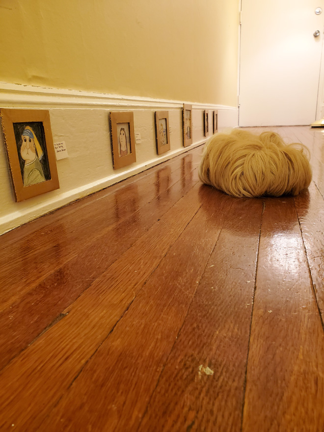 Guinea pig enjoying DIY art museum.