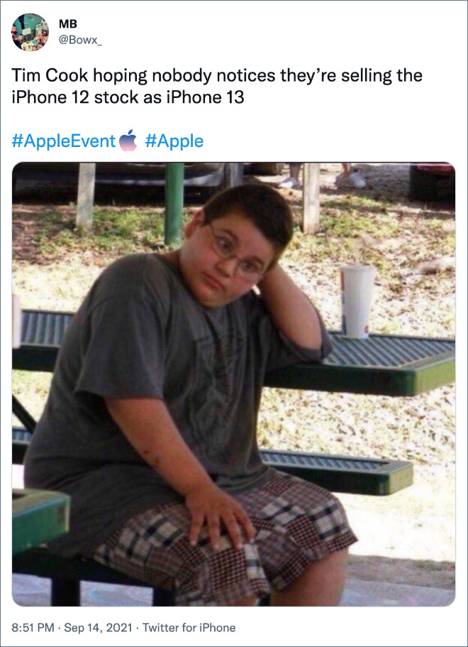 Tim Cook hoping nobody notices they’re selling the iPhone 12 stock as iPhone 13.