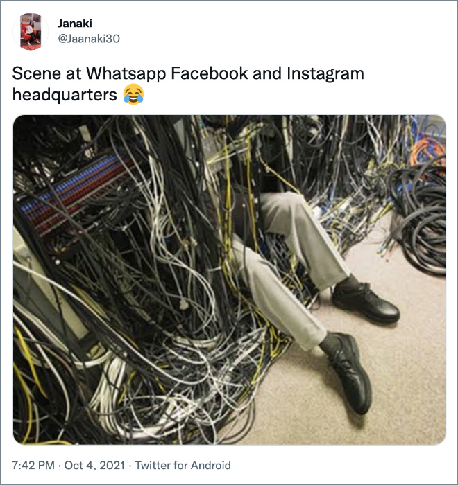 Scene at Whatsapp Facebook and Instagram headquarters :D