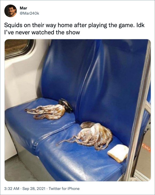 Squids on their way home after playing the game. Idk I’ve never watched the show