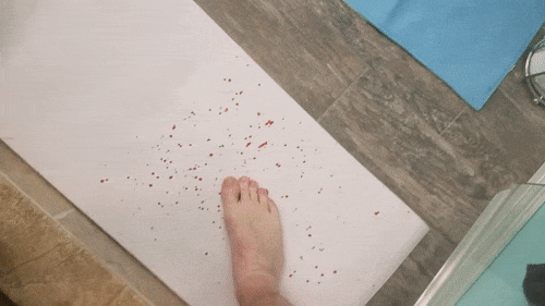 Bloody color changing bath mat.