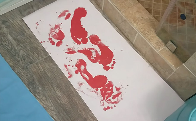 Bloody color changing bath mat.