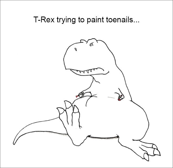 T-Rex trying to paint toenails...