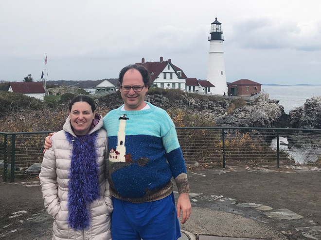 This guy wears matching sweater to the place he visits.