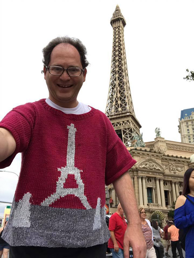 This guy wears matching sweater to the place he visits.