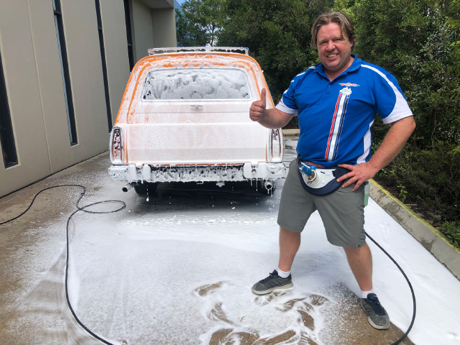 Crotch cannon car washing.