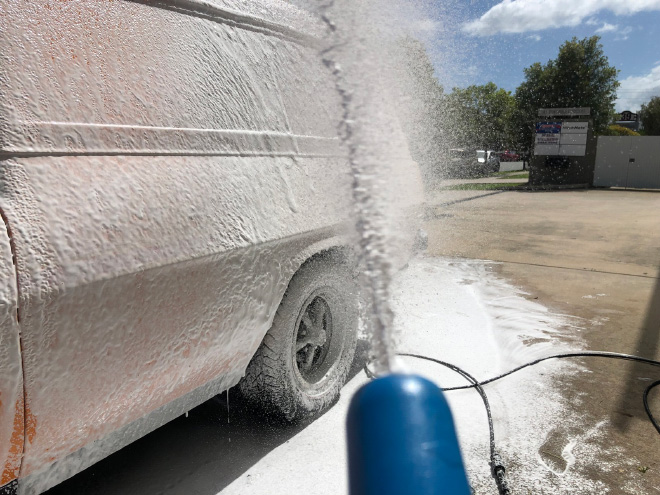 Crotch cannon car washing.