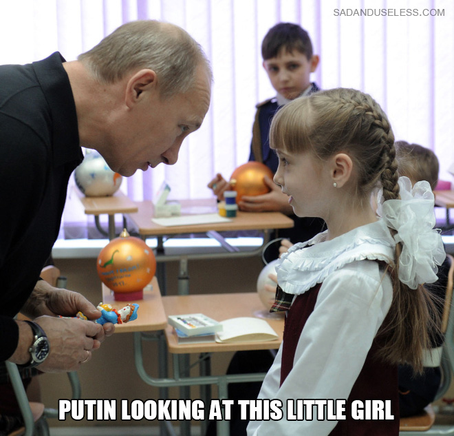 Putin looking at this little girl.