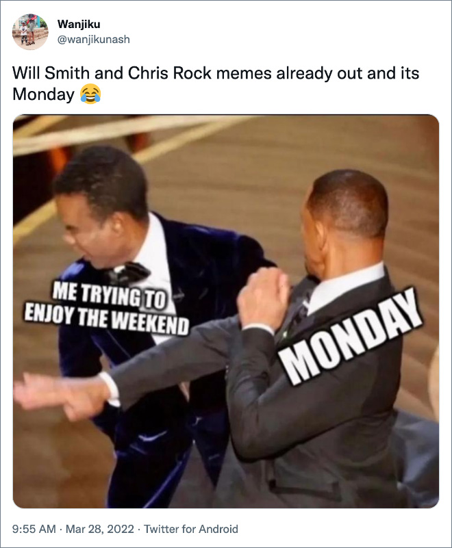 Will Smith and Chris Rock memes already out and its Monday