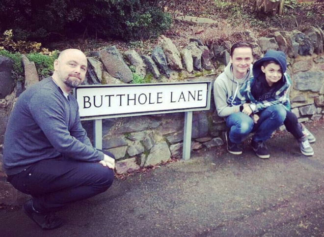 Family time at Butthole Lane.