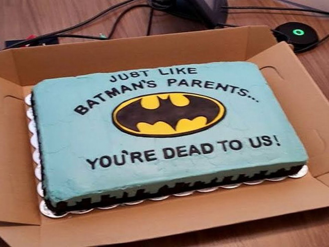 Hilariously rude farewell cake.