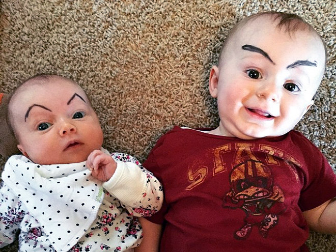 Babies with makeup eyebrows? Brilliant idea!